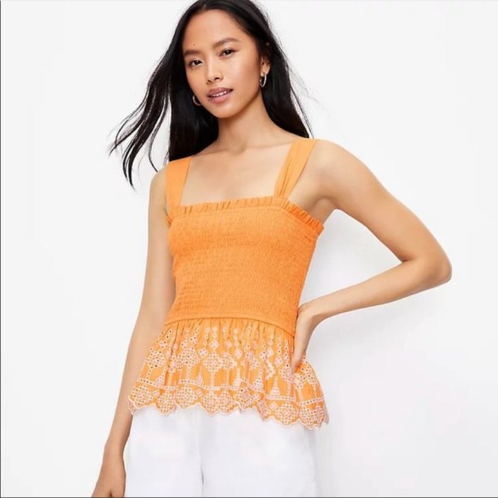 LOFT Smocked Tank with Eyelet Detail